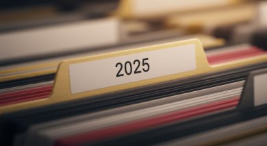 Organization and planning concept displayed through file folder system 2025 A vibrant and organized file folder system, symbolizing future planning and document management. A tab labeled '2025' in a clear, black font suggests meticulous preparation for the upcoming year and careful record-keeping.