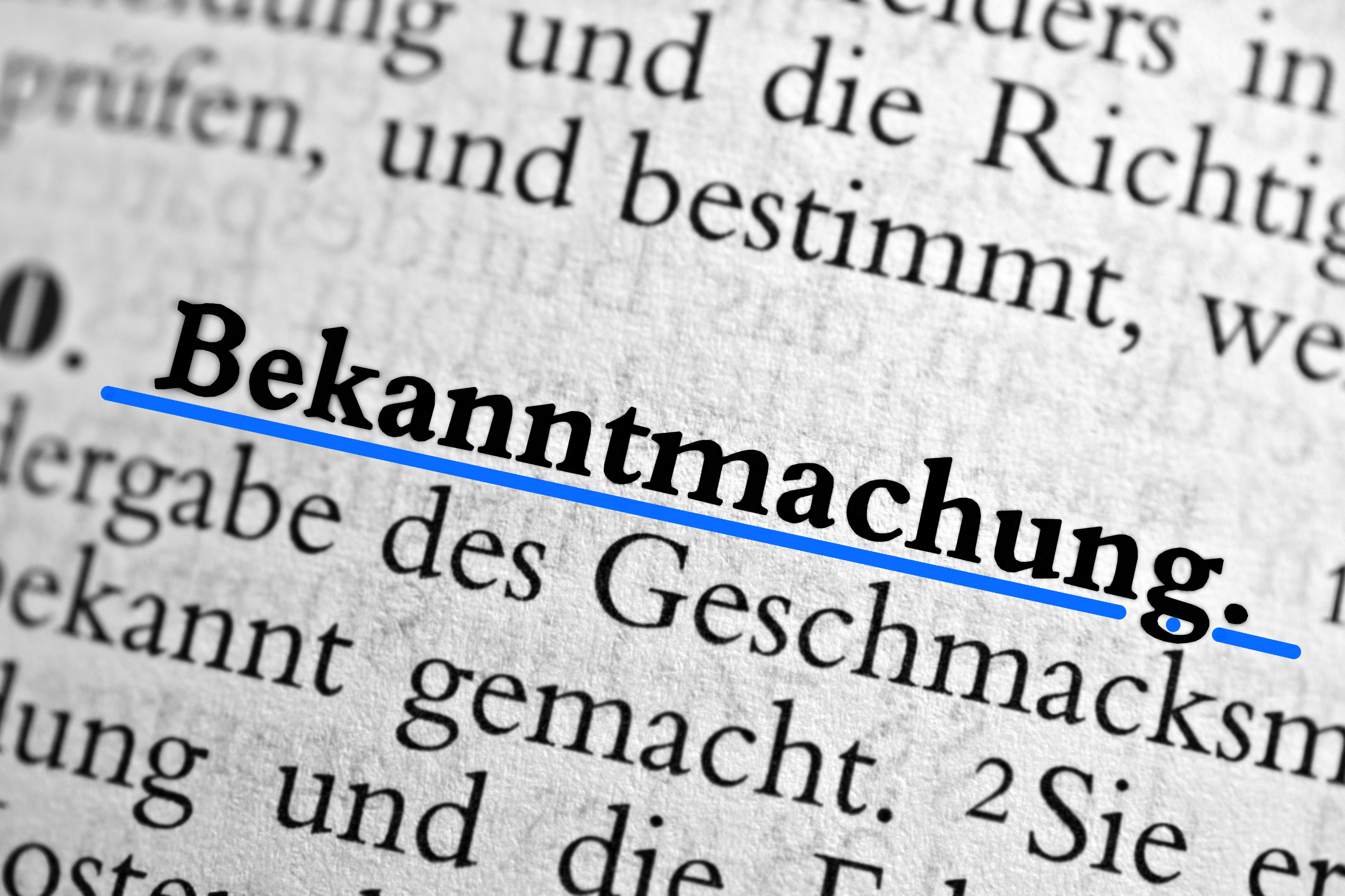 Textausschnitt des Wortes Bekanntmachung
