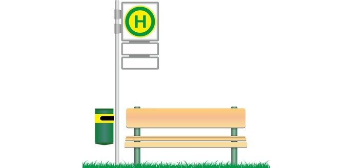 Haltestelle mit Sitzbank, Illustration