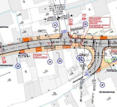Teilansicht Plan der Ortsdurchfahrt Heuchelheim