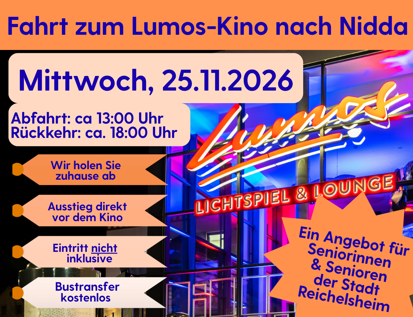 Einladung Senioren der Stadt Reichelsheim zur Fahrt in das Kino nach Nidda