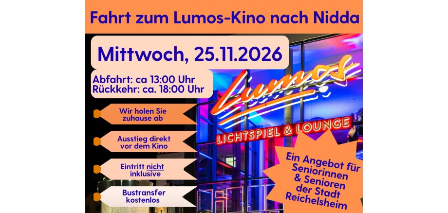 Header 3. Fahrt 2026 in Kino nach Nidda Einladung Senioren der Stadt Reichelsheim zur Fahrt in das Kino nach Nidda