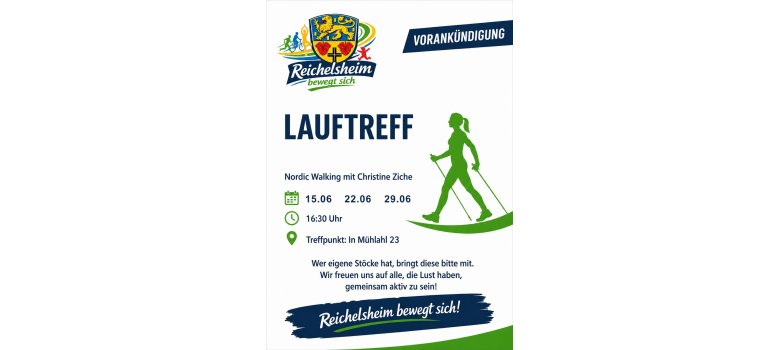 Nordic Walking Treff 15., 22. und 29. Juni 2026