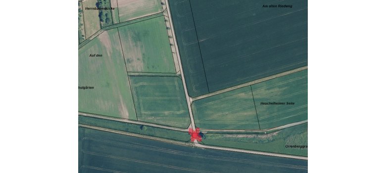 Brückensperrung Weckesheim Ein Auszug aus dem AGIS System mit Kennzeichnung der gesperrten Brücke