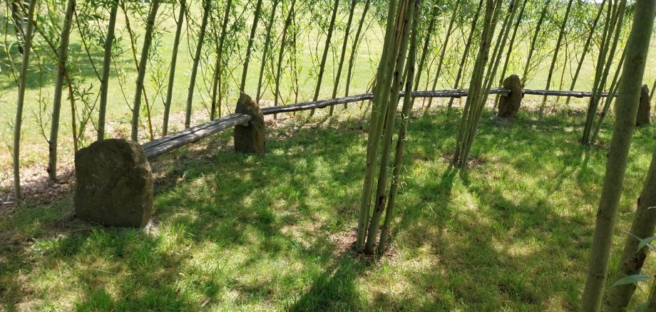 Bänke im Weidenpavillion am Bergwerksee